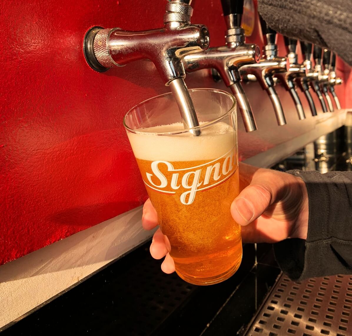 Freshly poured beer at Signal Brewery's Taproom bar, Croydon, South London